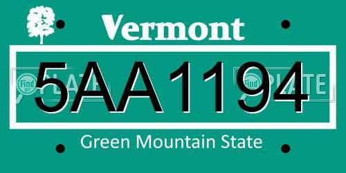 5AA1194 Vermont License Plate