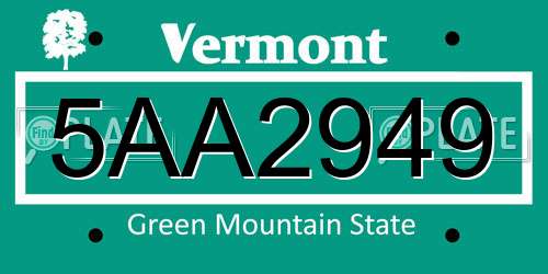 5AA2949 Vermont License Plate