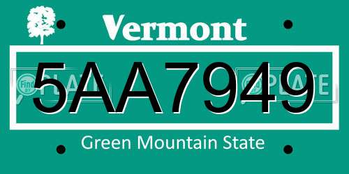 5AA7949 Vermont License Plate