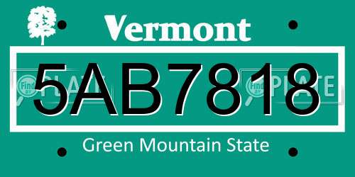 5AB7818 Vermont License Plate