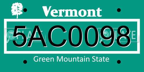 5AC0098 Vermont License Plate
