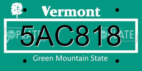 5AC818 Vermont License Plate