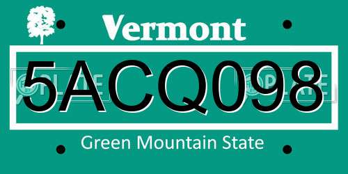 5ACQ098 Vermont License Plate