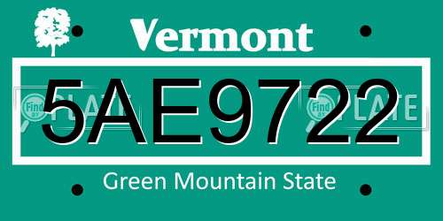 5AE9722 Vermont License Plate