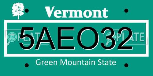 5AEO32 Vermont License Plate