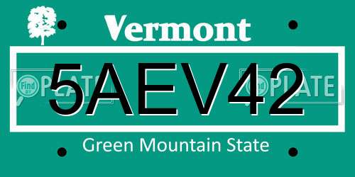 5AEV42 Vermont License Plate