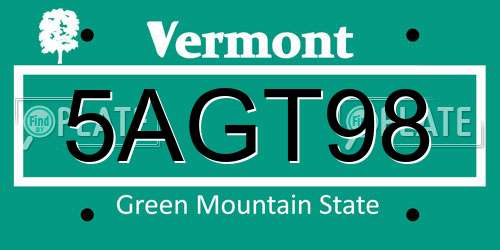 5AGT98 Vermont License Plate