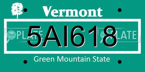 5AI618 Vermont License Plate