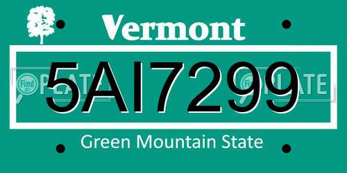 5AI7299 Vermont License Plate
