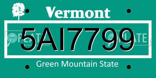 5AI7799 Vermont License Plate