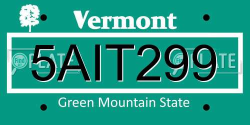 5AIT299 Vermont License Plate