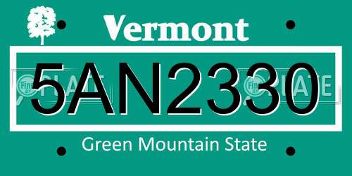 5AN2330 Vermont License Plate
