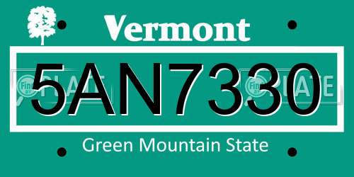 5AN7330 Vermont License Plate