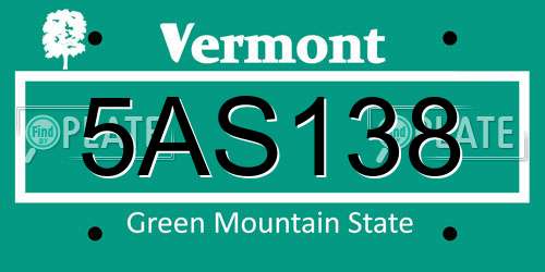 5AS138 Vermont License Plate
