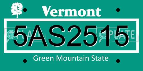 5AS2515 Vermont License Plate