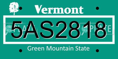 5AS2818 Vermont License Plate