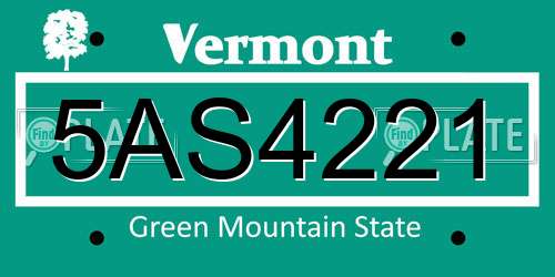 5AS4221 Vermont License Plate