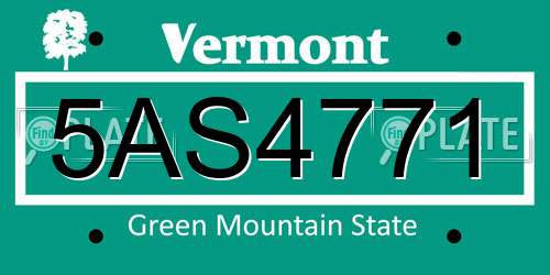 5AS4771 Vermont License Plate