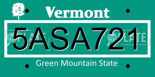 5ASA721 Vermont License Plate