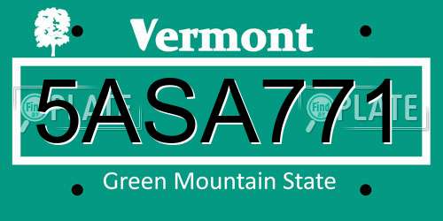 5ASA771 Vermont License Plate