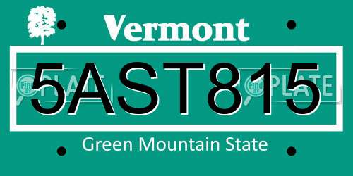 5AST815 Vermont License Plate