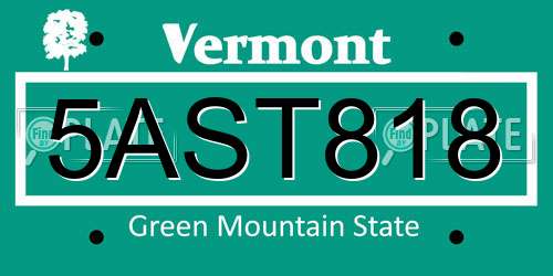 5AST818 Vermont License Plate