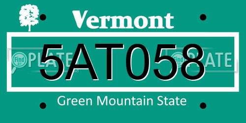 5AT058 Vermont License Plate