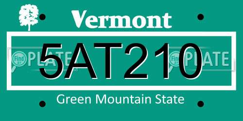 5AT210 Vermont License Plate