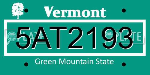 5AT2193 Vermont License Plate