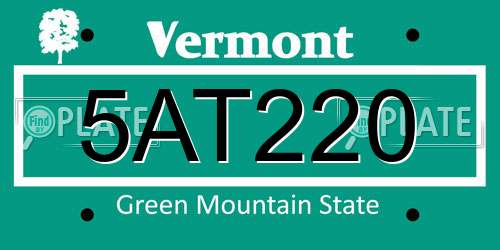 5AT220 Vermont License Plate