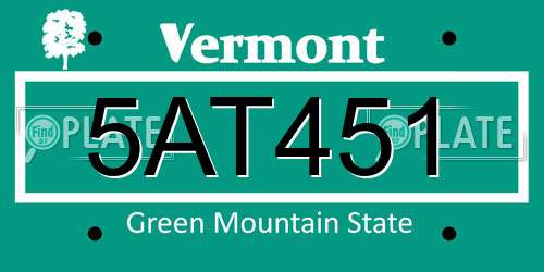 5AT451 Vermont License Plate