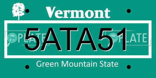 5ATA51 Vermont License Plate