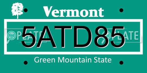 5ATD85 Vermont License Plate