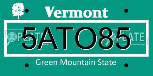 5ATO85 Vermont License Plate