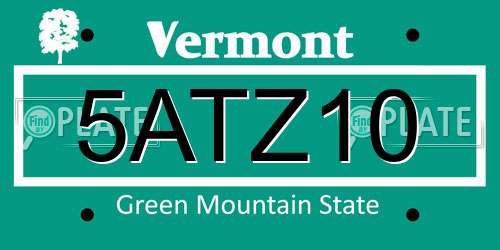 5ATZ10 Vermont License Plate