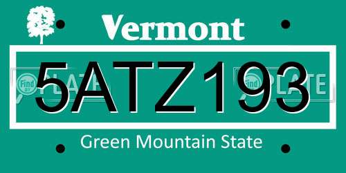 5ATZ193 Vermont License Plate