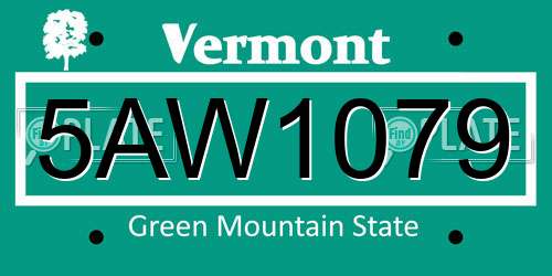 5AW1079 Vermont License Plate