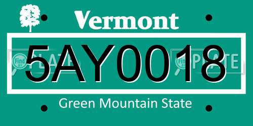 5AY0018 Vermont License Plate