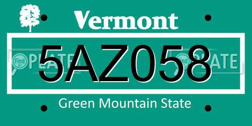 5AZ058 Vermont License Plate