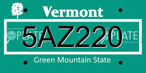 5AZ220 Vermont License Plate