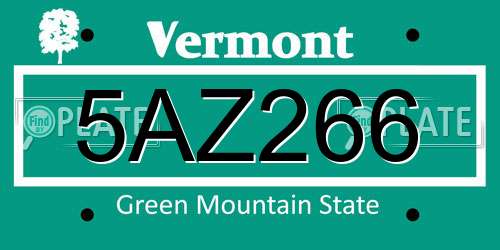 5AZ266 Vermont License Plate