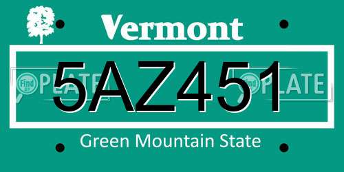 5AZ451 Vermont License Plate