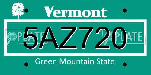 5AZ720 Vermont License Plate