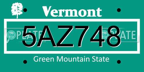 5AZ748 Vermont License Plate