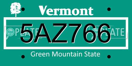 5AZ766 Vermont License Plate