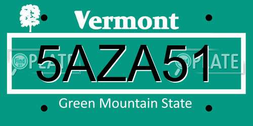 5AZA51 Vermont License Plate