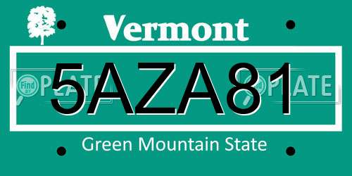 5AZA81 Vermont License Plate