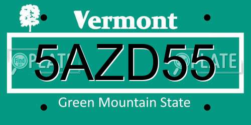 5AZD55 Vermont License Plate