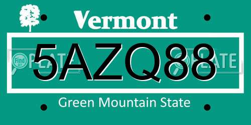 5AZQ88 Vermont License Plate