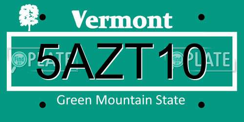 5AZT10 Vermont License Plate